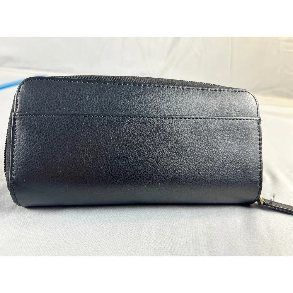 Mundi Black Pebbled Faux Leather‎ Zip Around Wallet Organizer Snap Closure